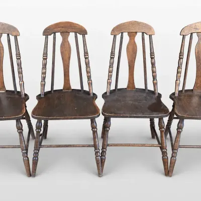 Antique Style Wooden Spindle Back Dining Chairs, Set of 4