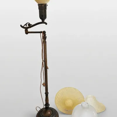 Cast Metal Swing Arm Bridge Floor Lamp with Four Glass Shades