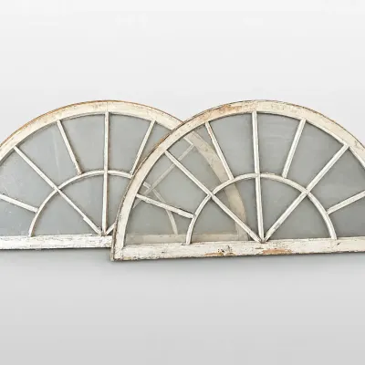 Pair of Vintage Wooden Architectural Arched Half-Round Fanlight Windows