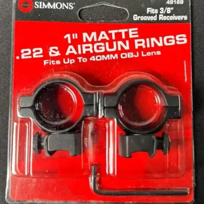 Simmons 1” Matte .22 & Airgun Scope Rings for 3/8” Grooved Receivers – New