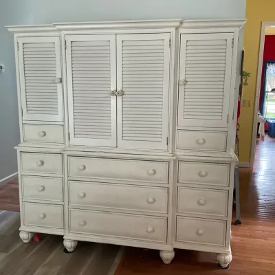 Painted White Cabinet With 11 Drawers + Vertical Cupboard Spaces