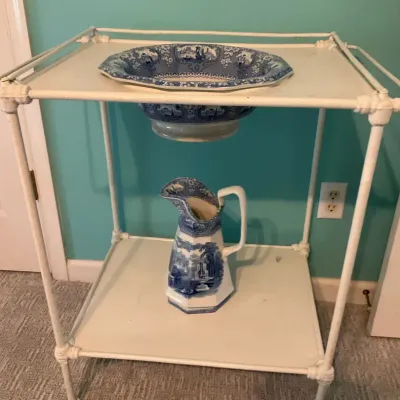 Vintage Table With Wash Basin And Pitcher