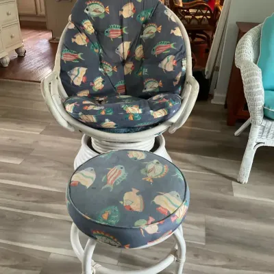 White Swivel Rocker & Ottoman With Fish Cushions