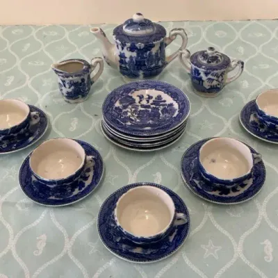 Japanese Tea Set Vintage Willow Pattern