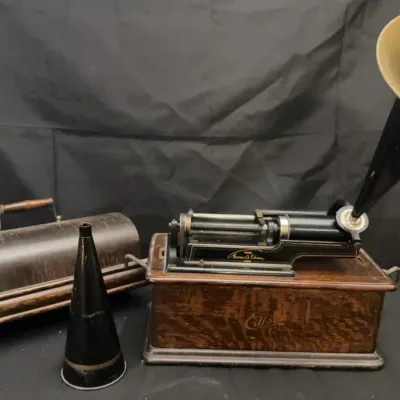 Thomas Edison Home Phonograph | Antique Cylinder Phonograph with Horn & Wood Case
