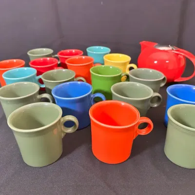 Fiesta Ware Mugs | 18 Pieces | Assorted Colors & Zero Japan Teapot