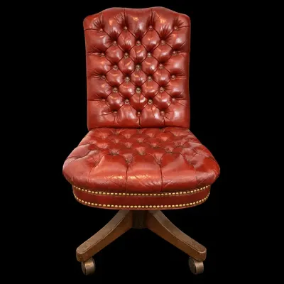 Tufted Leather Office Chair | Swivel Base, Nailhead Trim & Casters