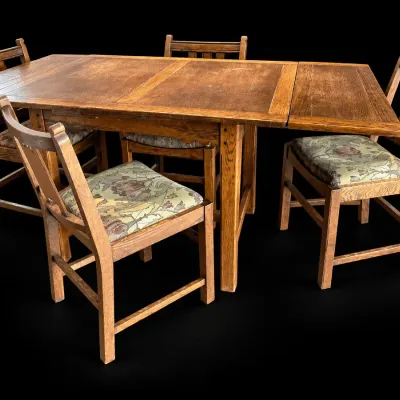 Craftsman Style Wood Dining Table & 4 Chairs | Upholstered Seats | Rustic Finish