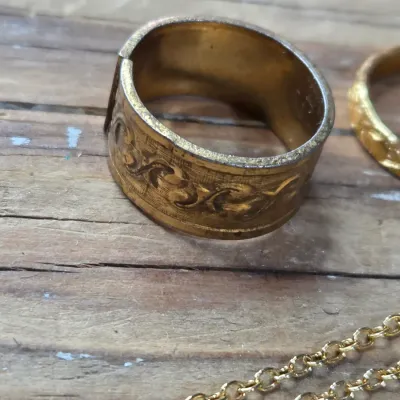 Ladie's Necklaces, cat pin, rings and earrings - Gold toned