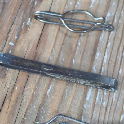 Vintage Men's tie clips and more - Yellow stone - Silver marked - and more