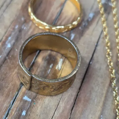 Ladie's Necklaces, cat pin, rings and earrings - Gold toned