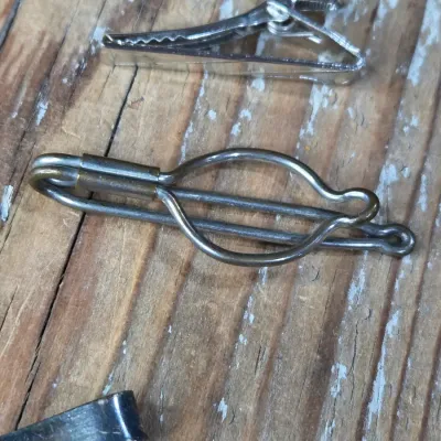Vintage Men's tie clips and more - Yellow stone - Silver marked - and more