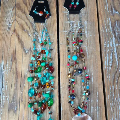 Two new beaded necklaces with matching earrings