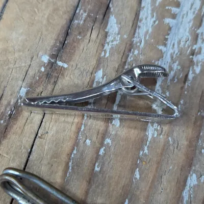 Vintage Men's tie clips and more - Yellow stone - Silver marked - and more