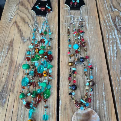 Two new beaded necklaces with matching earrings