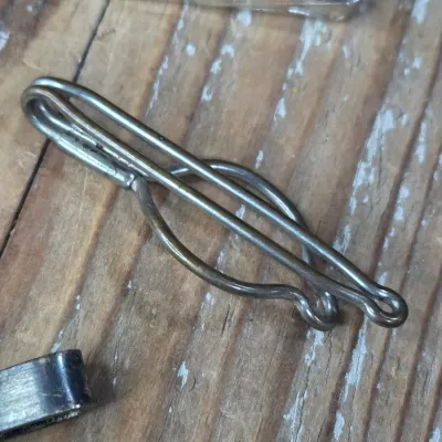 Vintage Men's tie clips and more - Yellow stone - Silver marked - and more