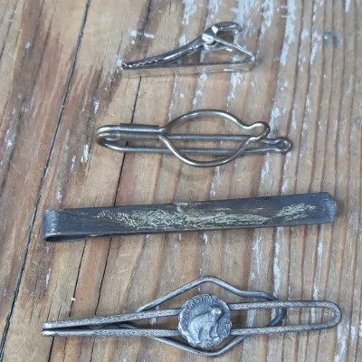 Vintage Men's tie clips and more - Yellow stone - Silver marked - and more