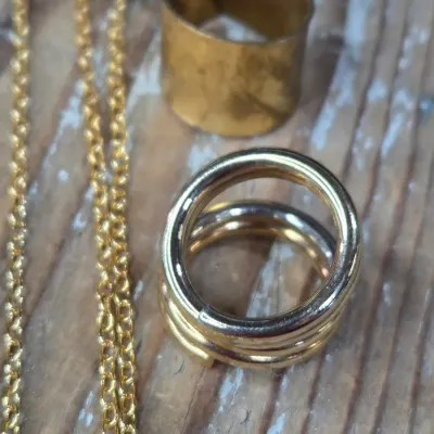 Ladie's Necklaces, cat pin, rings and earrings - Gold toned
