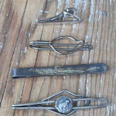 Vintage Men's tie clips and more - Yellow stone - Silver marked - and more