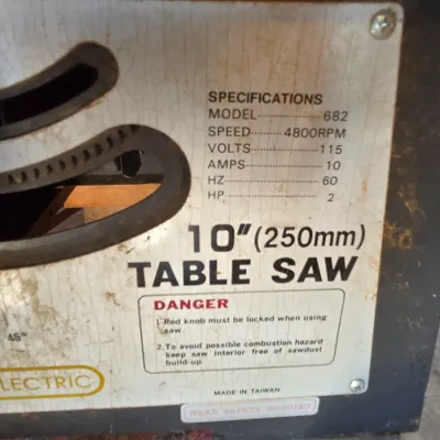 Chicago Electric 10" table saw mounted on vintage chrome legged framica table