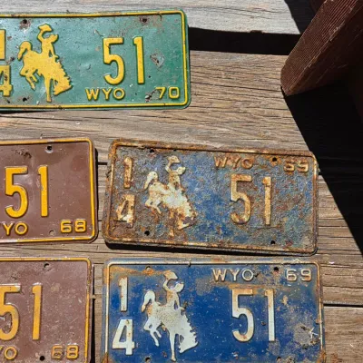 1960'S and 70's Wyoming license plates