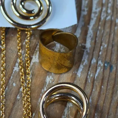 Ladie's Necklaces, cat pin, rings and earrings - Gold toned