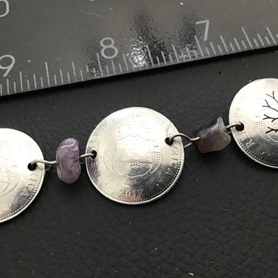 Amethyst Coin like Vintage Bracelet Silver Tone