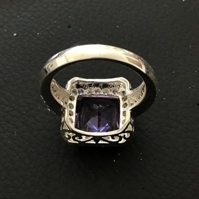 Rhinestone Ring Gold Tone Chunky Purple