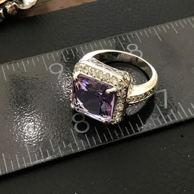 Rhinestone Ring Gold Tone Chunky Purple
