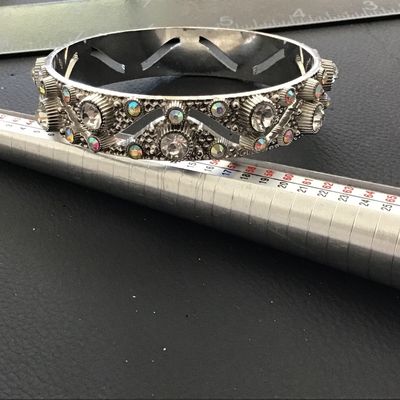 Ab Rhinestones Silver Tone Bangle Bracelet