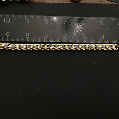 Beautiful Gold Tone Blue and Clear Rhinestone Tennis Bracelet