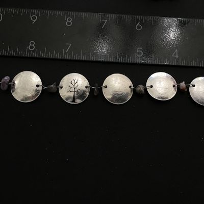 Amethyst Coin like Vintage Bracelet Silver Tone