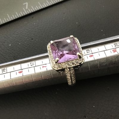 Rhinestone Ring Gold Tone Chunky Purple