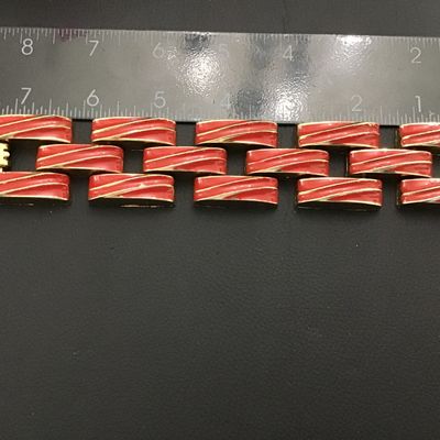 Bracelet Panel link Enamel Vintage Red Gold Tone