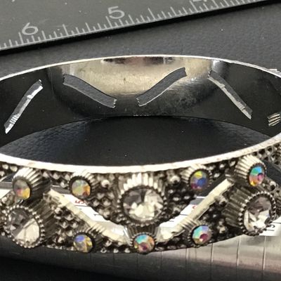 Ab Rhinestones Silver Tone Bangle Bracelet