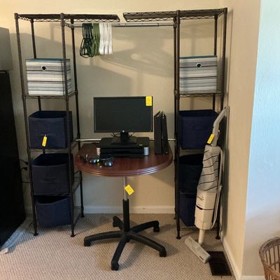 Adjustable computer table, storage towers, etc.