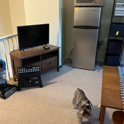 Sale Photo Thumbnail #22: Apartment size refrigerator, microwave, entertainment cabinet, TV, vacuum, etc.