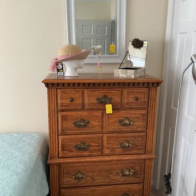 Sale Photo Thumbnail #42: Leno or House honey oak chest of drawers, etc.