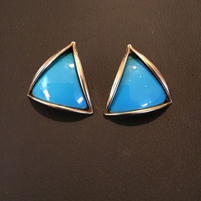 Vintage Triangular Blue Enamel or Glass post back Earrings