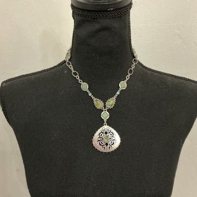 Silver-Tone Filigree & Faux Stone Pendant Necklace