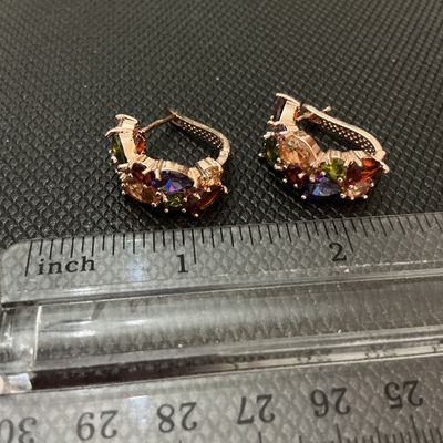 Rose Gold Tone Multicolor Rhinestone Huggie Hoop Earrings