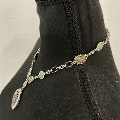 Silver-Tone Filigree & Faux Stone Pendant Necklace