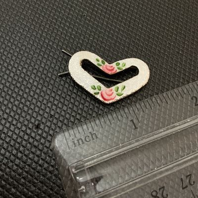 Vintage Heart-Shaped Enamel Floral Brooch Pin