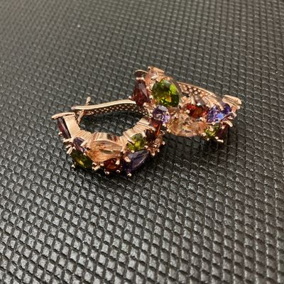 Rose Gold Tone Multicolor Rhinestone Huggie Hoop Earrings