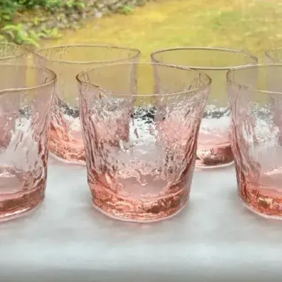 Pink Crackle Glass Tumblers