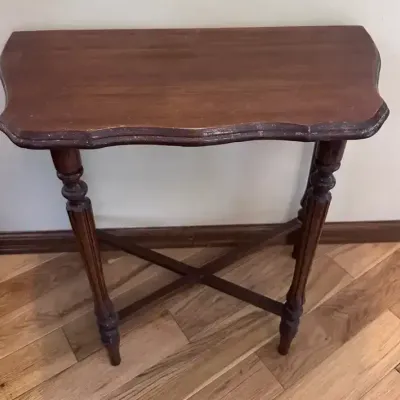 1920s–40s Carved Wood Accent Table with Turned Legs