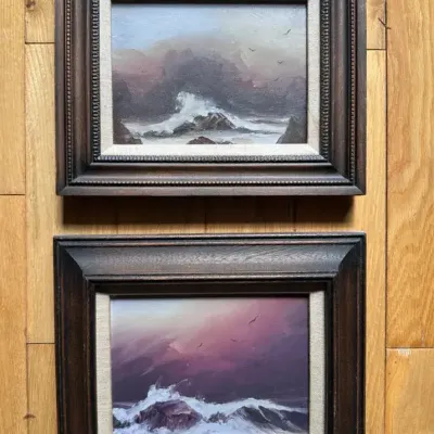 Framed Original Moody Coastal Seascape Paintings
