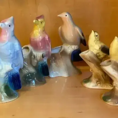 1940s–60s Colorful Ceramic Bird Bud Vase Collection Royal Copely & Others 