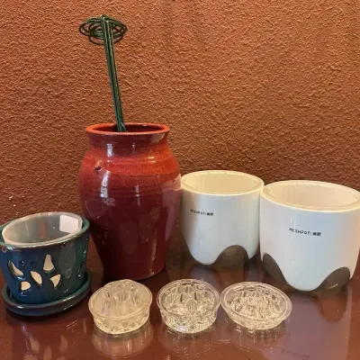 Ceramic Planters, Vase & Glass Flower Frogs