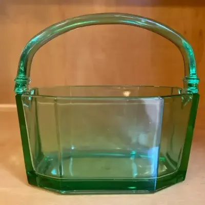 Heisey Octagon Basket in "Moongleam" Green Glass, c 1925-1935